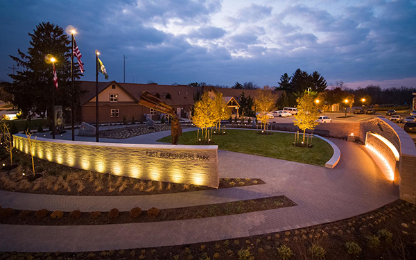 Evening view of the park at Westerville's Community Center